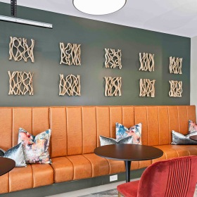 Access to resident-only features seating area with tables